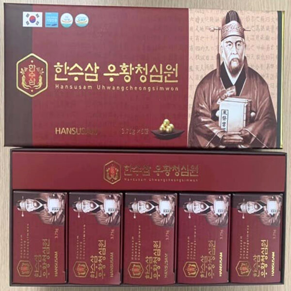 An Cung Ngưu Thanh Tâm Hoàn Hansusam Uhwangcheongsimwon Hộp 5 Viên 3,75g Hàn Quốc – Hoạt Huyết Dưỡng Não 5