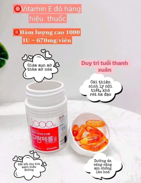 Viên uống Vitamin E 1000IU Hàn Quốc hộp đỏ 60 viên - Chống lão hoá